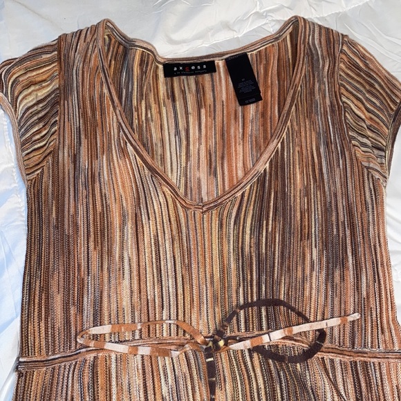 NWOT Axcess Liz Claiborne fit to flare stripe retro style tie waist top med - Picture 6 of 14